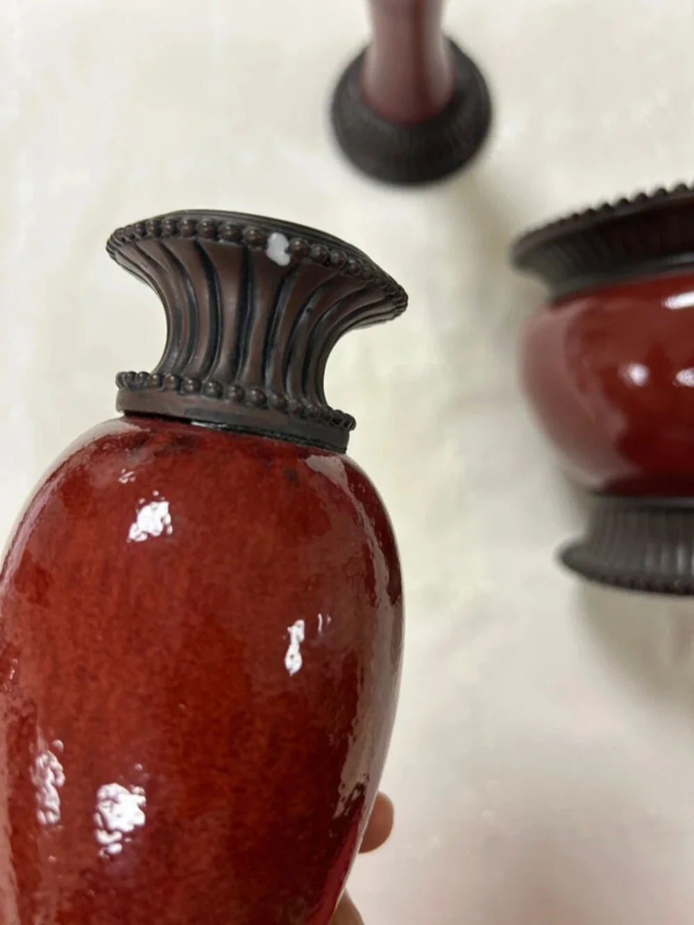 Party Lite moroccan spice rusty red ceramic candle holders set of three - Picture 6 of 9